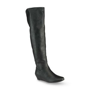 Bongo Audrina Zip Up Knee High Wedge Boots Black